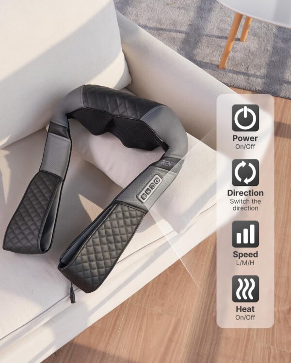 RENPHO Masajeador de Cuello y Hombros con Calor, Shiatsu Masajeador Cervical y Espalda, 3D Rotación, Masaje Eléctrico de Tejido Profundo, Relajación para Cuello y Hombros en Casa, Oficina o Coche - Image 6