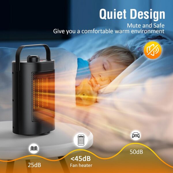 YAZEKY Calefactor Electrico,1500W Mini PTC Calentador de Ventilador de Cerámica Eléctrico,Ahorro de energía, Silencioso,3 Modos,Múltiples Protecciones-Adecuado para Oficina,Sala de Estar,Dormitorio - Image 5
