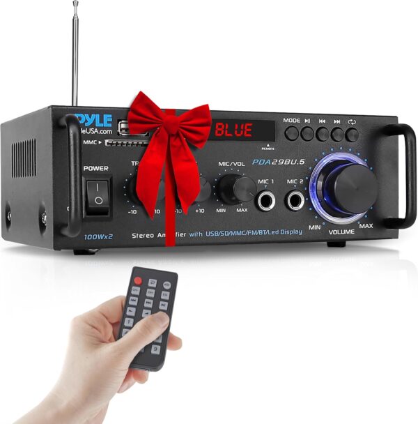 Pyle Amplificador de Sonido Estereo, Bluetooth, Inalambrico, 200W, Sonido de Doble Canal, para el hogar, para el Estudio, con RCA, USB, SD, Entrada de microfono, Radio FM