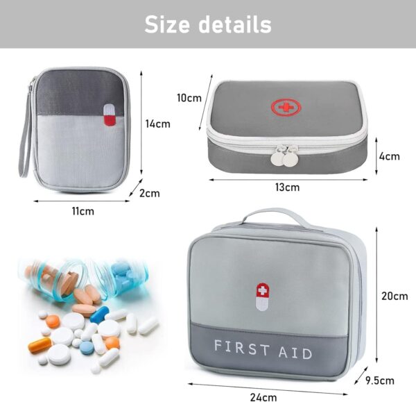 CHENKEE Bolsa para Medicinas, 3 Piezas Bolsa Impermeable para Medicinas Bolsa Vacía para Primeros Auxilios Bolsa de Emergencia Médica de Gran Capacidad para Casa, Oficina, Viajes (Gris) - Image 2