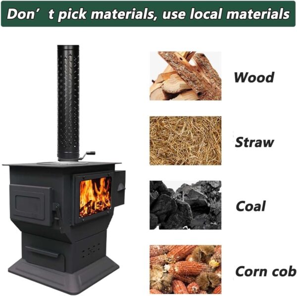 Estufa de leña de hierro fundido, horno de leña de carbón de hierro fundido puro con ventana de visualización, tienda portátil, estufa de leña multicombustible for interiores, calefacción y cocina - Image 4
