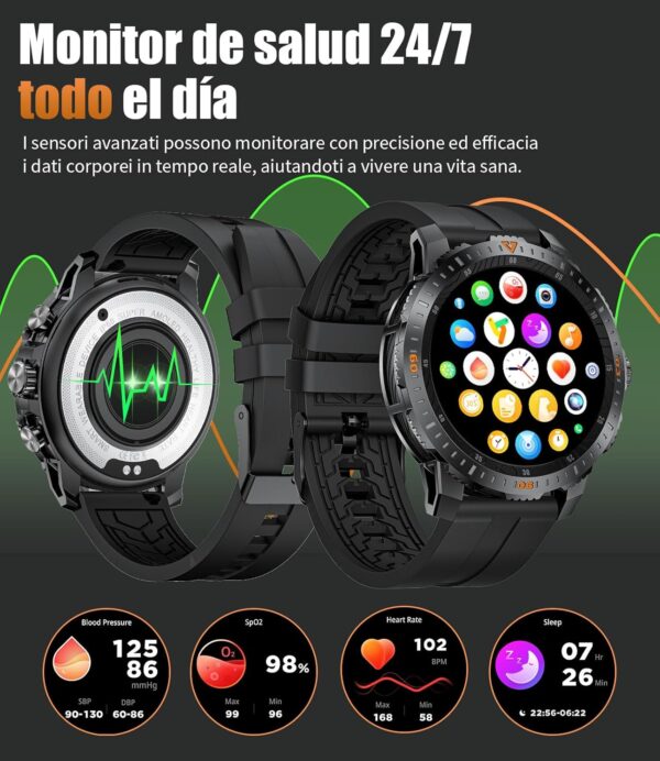 ESFOE Reloj Inteligente Hombre Militar, 1.43” AMOLED Smartwatch Hombre con Llamadas Bluetooth, 500mAH IP68 Impermeable 100+ Modos Deportivos Pulsómetro SpO2 Sueño, Smartwatch para Android iOS - Image 8