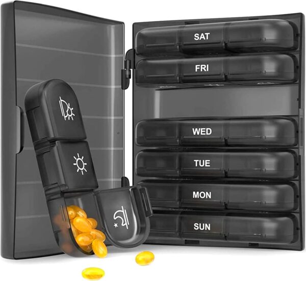 Pastillero Semanal 3 Tomas para viaje, Pastillero Diario Grande 7 Dias, Dosificador de Comprimidos Portátil y Duradero de 21 Compartimentos, Organizador de pastillas Sin BPA