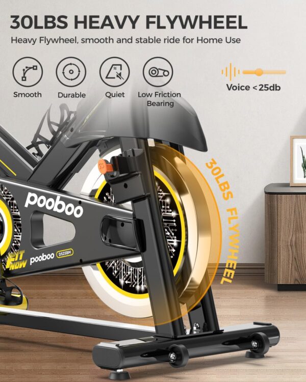pooboo Bicicleta estática, magnética/almohadilla de freno ajustable, transmisión silenciosa, bicicleta de ciclismo de interior para cardio en casa, bicicleta estacionaria de fitness con capacidad de - Image 3