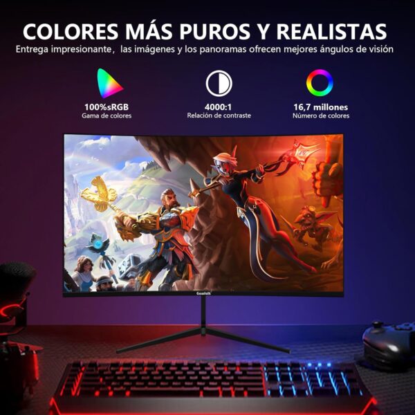 Gawfolk 24 Pulgadas Curvo 180hz Monitor de Juegos de computadora, FHD 1080p 1ms, Freesync, 100% sRGB, Gran Angular de 178 °, HDMI DisplayPart, VESA75 * 75MM Compatible con Soporte de Pared - Negro - Image 4