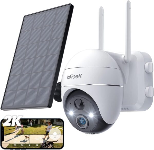 ieGeek 2K 15000mAh Batería Camara Vigilancia WiFi Exterior, Camara de Seguridad Exterior Puede Girar 360 ​​°/ Inclinarse,Detección de Movimiento PIR, Visión Nocturna a Color, Alarma de Luz y Sonido