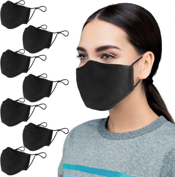 ANSTA Mascarilla Tela, 7 Piezas Lavables Mascarillas Faciales de Algodón, Multifuncional Mujeres Hombres Máscara de Tela Lavable, Tela Reutilizable Unisex Ajustable Anti-polvo, Negro