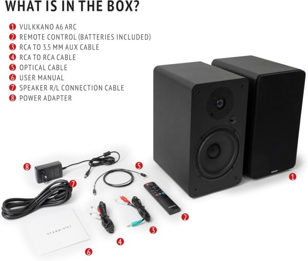 VULKKANO A6 ARC Altavoces Autoamplificados con Woofer de 6.5", Bluetooth 5.0, HDMI ARC, Optica, RCA, USB, con Salida Subwoofer, Monitores de Estudio HiFi con Diseño Elegante, Color Negro - Image 7