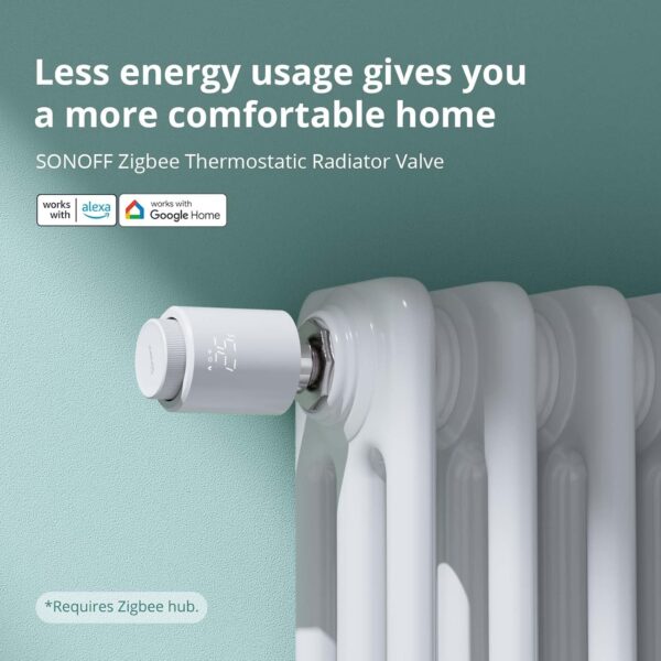 SONOFF Cabezal Termostático Inteligente Zigbee para Válvula Termostática de Radiador 4pcs. Regulador de Temperatura, Pantalla LED, Requiere Zigbee 3.0 Hub. Control por Voz, Alexa y Google - Image 2