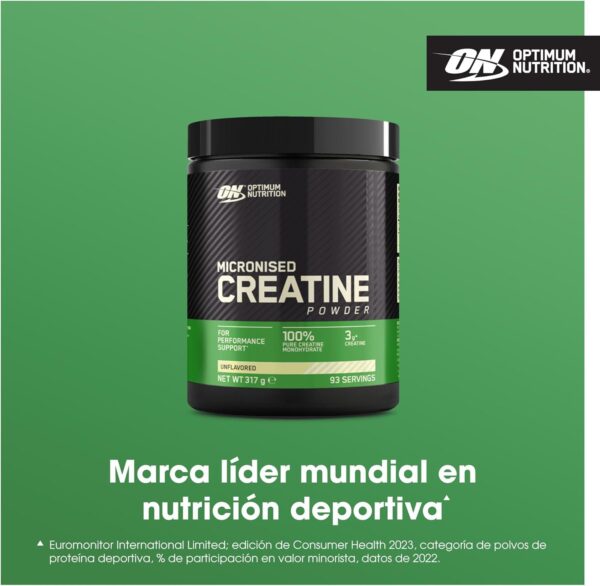 OPTIMUM NUTRITION Creatina en Polvo Micronizada, Polvo de Monohidrato de Creatina 100 % Puro para Rendimiento y Potencia Muscular, Sin Sabor, 93 Porciones, 317 g - Image 2