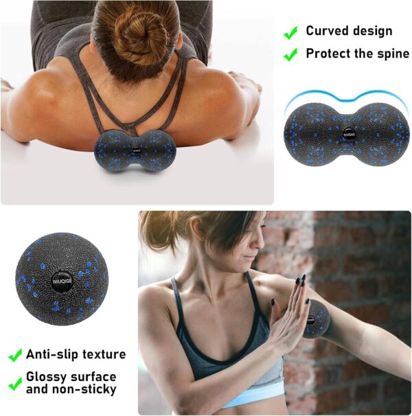 NIUQIGE Set de Bolas de Fascia - Bola Individual y Doble para Liberación de Puntos Gatillo, Entrenamiento de Fascia y Alivio del Dolor - Ideal para Relajación Muscular y Masaje de Pies y Espalda - Image 5