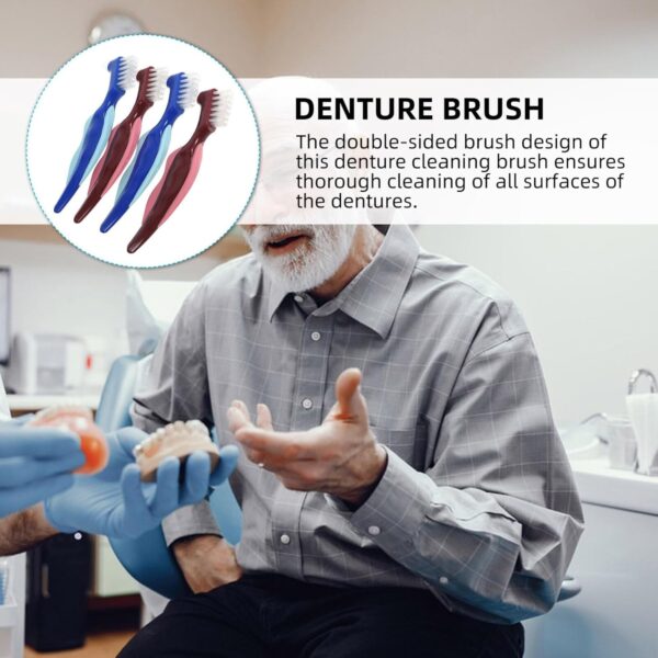 Beavorty 4 cepillos de dientes de doble cabeza para dentaduras postizas, cepillo de limpieza de dentaduras postizas, cepillos de dientes para limpieza de retenedores, soportes transparentes y - Image 9