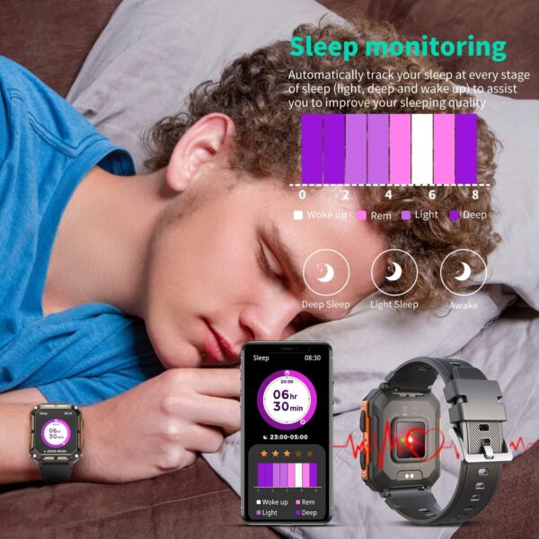 MIGOUFIT Smartwatch Hombre Militar con Llamadas Bluetooth 5.0, Actividad Fitness Reloj Inteligente Hombre con Podómetro Reloj de Impermeable,con 123 Deportes Modos de de Compatible para Android iOS - Image 4