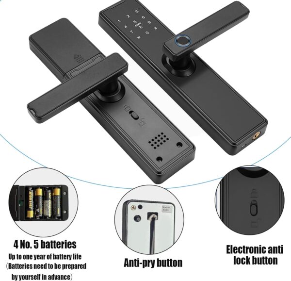 Cerradura inteligente para puerta delantera, cerradura digital electrónica con teclado, control de aplicación, WiFi y Bluetooth, cerradura inteligente con asa para dormitorio, hogar, hotel - Image 3