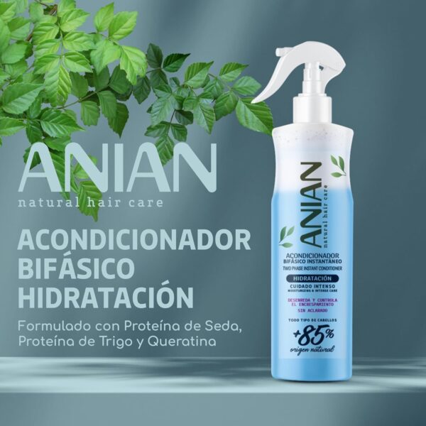 ANIAN - Acondicionador sin Aclarado, 400 ml, Acondicionador Bifásico Hidratación, para Todo Tipo de Cabellos, Desenreda y Controla el Encrespamiento, con Proteína de Seda, Trigo y Queratina - Image 2