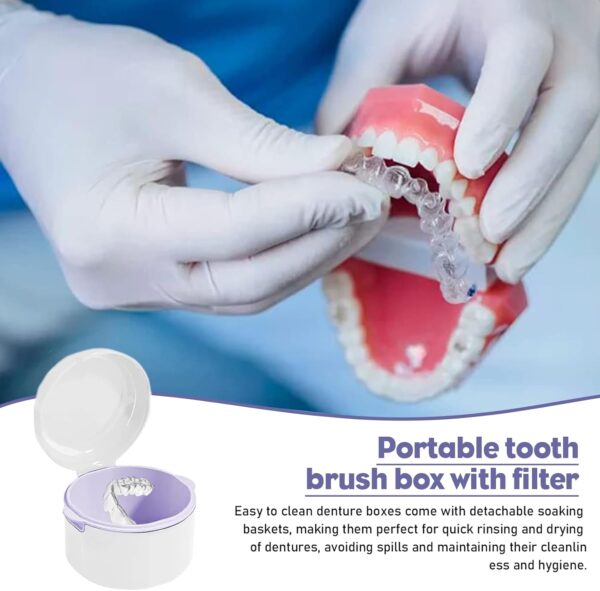 GUOYOU Caja Ferula Dental Caja Dentadura Postiza con Filtrar Caja Aparato Dental Portátil Caja de Dentaduras Caja Ortodoncia para Almacenamiento y Remojo de Protectores Bucales, Blanco - Image 4