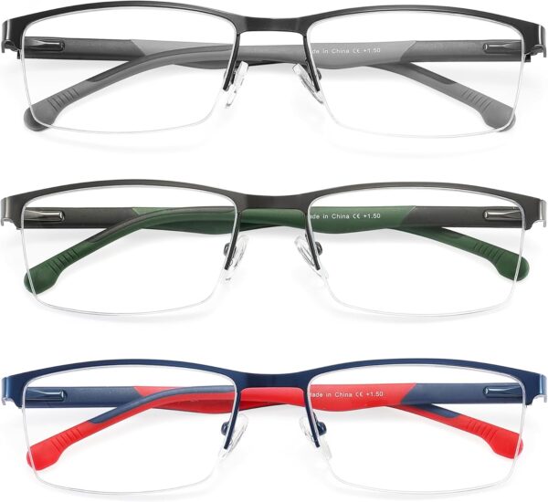 MODFANS Un Pack de 3 Gafas de Lectura Hombres Mujeres Anti Luz Azul,Rectangular Metal Acero Inoxidable - Lente Clara,Vision Clara - Ligeras Comodas,Colores Mezclados - Image 2