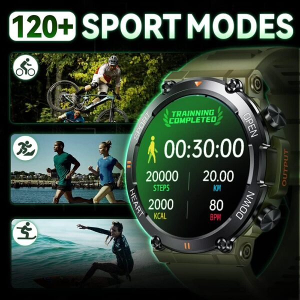 GaWear Reloj Inteligente Hombre, Hombre 1.39"HD Pantalla Táctil Completo con Llamadas Pulsómetro Presión Arterial,Monito de Sueño,Podómetro Pulsera Android iOS(Verde) - Image 3
