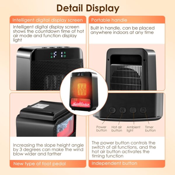 CalefaccióN De La Sala EléCtrica, CalefaccióN De La Mini CeráMica De 1500 W, CalefaccióN EléCtrica EcoceráMica PortáTil, CalefaccióN De Ventilador De EnergíA Ahorro De EnergíA Con Llamas Para La Ofici - Image 5