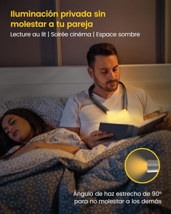 Glocusent LED Luz de Lectura Cuello, Luz para Leer Libros en la Cama,Temporizador de 30 min., 3 Colores & 3 Brillos Ajustables, Recargable & Larga Duraci贸n,Perfecta para Leer,Tejer, Hacer Reparaciones - Image 4