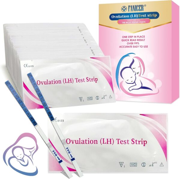 50 Piezas Test de Ovulación, Test Ovulacion Tira, Test Ovulacion Sensibilidad, 25 miu/ml Sensibilidad, Pruebas de Ovulación, Resultados Rápidos y Precisos, Prueba de Fertilidad Familiar Femenina