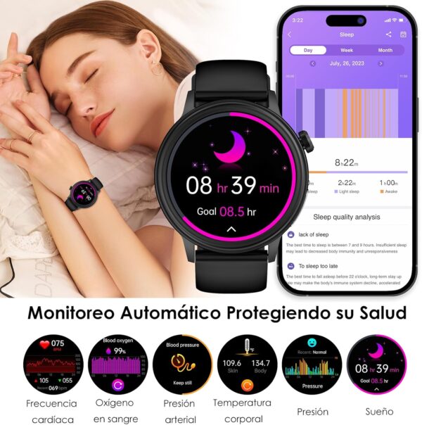 YYKY 2024 Nuevo Reloj Inteligente con 𝐆𝐥𝐮𝐜𝐞𝐦𝐢𝐚/ECG/Ácido Úrico/Lípidos, 1.39" Smartwatch con Detección de BMI/Fatiga/Emociones/Presión Arterial/Temperatura Corporal/Sueño para Android iOS - Image 6