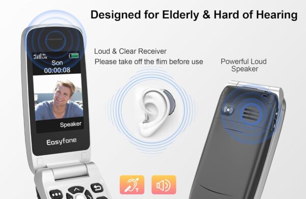 Easyfone Prime-A1 Pro 4G gsm Teléfono Móvil para Mayores con Tapa y Teclas Grandes, Telefono Fácil de Usar para Ancianos con Botón SOS y Base de Carga (Negro) - Image 6