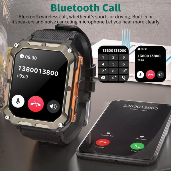 MIGOUFIT Smartwatch Hombre Militar con Llamadas Bluetooth 5.0, Actividad Fitness Reloj Inteligente Hombre con Podómetro Reloj de Impermeable,con 123 Deportes Modos de de Compatible para Android iOS - Image 2