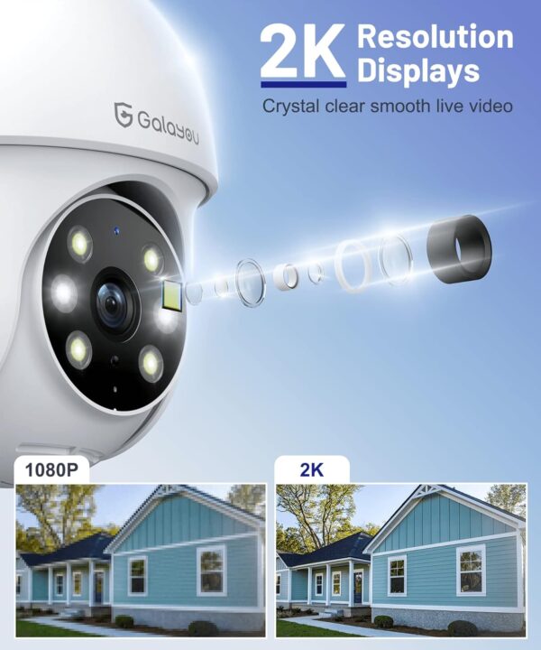 GALAYOU Camara Vigilancia WiFi Exterior - 2K Camaras IP Vigilancia Domicilio 360° con Visión Nocturna en Color, Alerta de Movimiento, 24/7 Grabación en Tarjeta SD, IP65, Compatible Alexa - Image 2