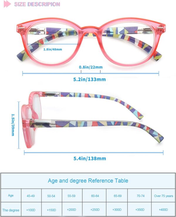 HEEYYOK Gafas de lectura mujer, lectores de color, marco retro redondo, bisagras de resorte que incluyen 4 bolsas - Image 3