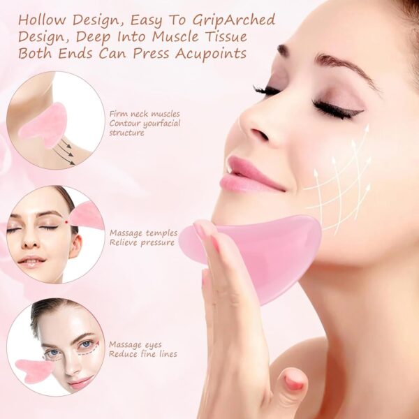 3 Piezas Gua Sha, Masaje Gua Sha Corporal con Mango (Rosa), Guasha Facial, Masajeador Celulitis (Resina), Herramientas Faciales Gua Sha para Masaje de Espalda, Cuello y Piernas - Image 4