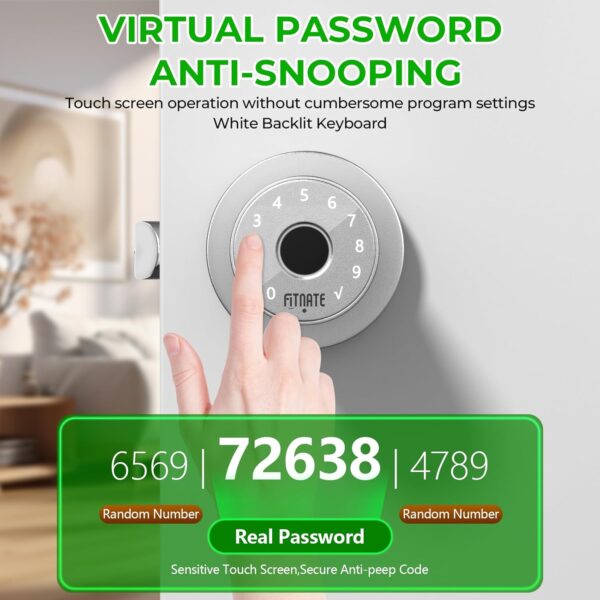 FITNATE 4 en 1 Smart Fingerprint Door Lock - Desbloqueo por huella dactilar, desbloqueo por contraseña, control por aplicación, llave de emergencia, apto para oficina, hogar y hotel, plateado - Image 7