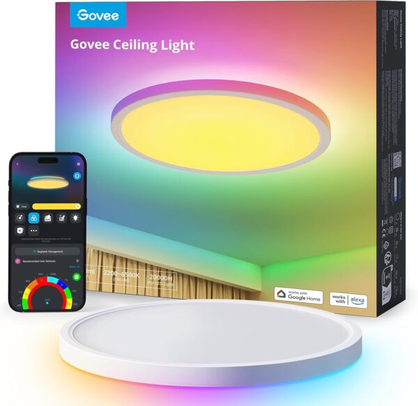 Govee RGBIC LED Plafón, 30cm Plafón Inteligente, 2400LM 2200-6500K Empotrable con 16 Millones de Colores DIY, Plafones para Dormitorio, Salón, Pasillo, Cocina