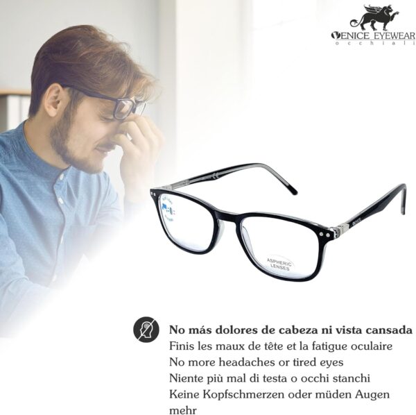 New Model 2021 Gafas de lectura con filtro bloqueo de luz azul para gaming, ordenador, móvil. Anti fatiga professional unisex venice (Negro con Blue blocking, 2.00) - Image 3