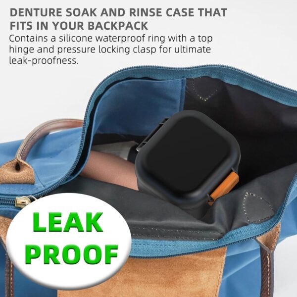 ARGOMAX Caja de prótesis a prueba de fugas, caja portátil para prótesis dentales, caja de dentaduras con colador, para prótesis dentales y aparatos ortopédicos (negro + naranja). - Image 7