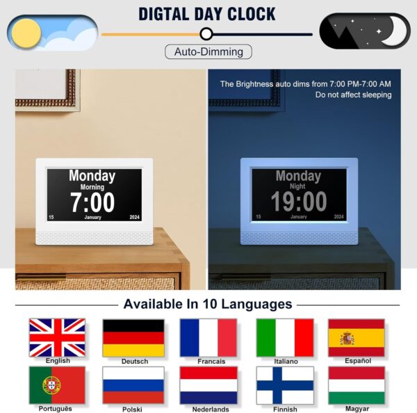 SENXINGYAN 7" LCD Reloj Digital Calendario con Fecha, Calendario Reloj con Fecha, día y Hora | Reloj Alzheimer | Reloj para Adultos Mayores, Es un Regalo para Los Padres (Negro) - Image 5