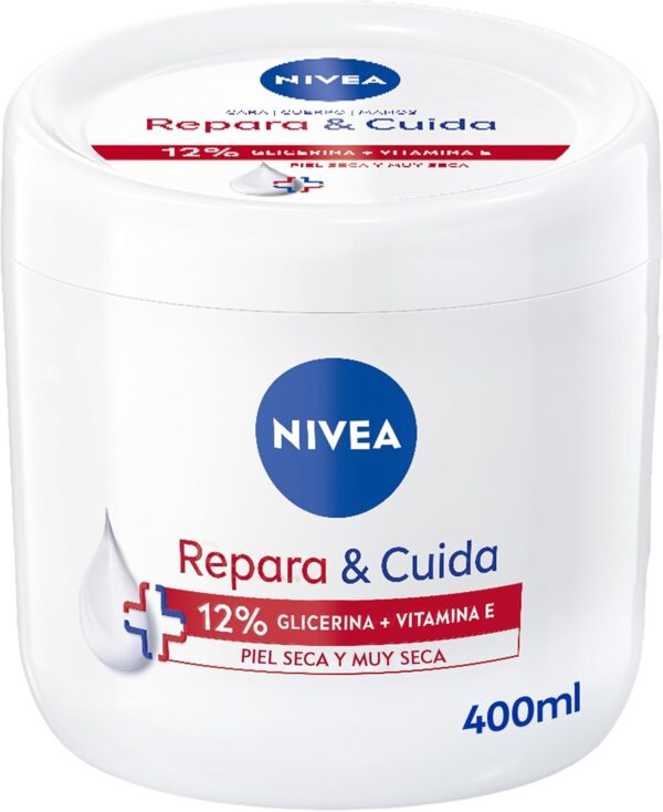 NIVEA Repara & Cuida Crema hidratante corporal, facial y para manos (1 x 400 ml), crema hidratante 72 h con glicerina y vitamina E pura, para piel seca y muy seca