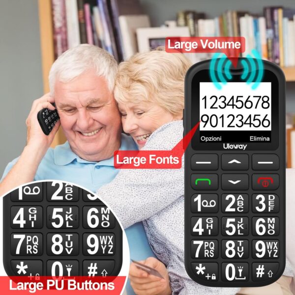 uleway 4G Teléfono Móvil para Personas Mayores, Senior Moviles de Teclas Grandes con Base de Carga, Botón SOS, USB-C, Llamada Rápida, Fácil de Usar Celular para Ancianos, Sistema Sencillo (Negro) - Image 6