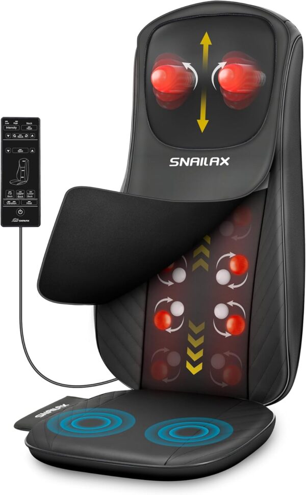 Snailax Asiento de Masaje Shiatsu Mejorado para Masaje de Cuello y Espalda, almohada de masaje para espalda/cuello/hombros, masajeador de espalda con masaje vibratorio, regalo para hombres y mujeres