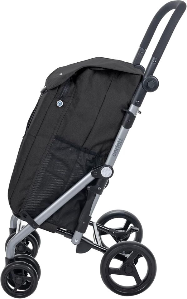 Carlett -Carro de la Compra, Carrito Plegable para Supermercado, de 4 Ruedas Resistentes a la Lluvia y Gran Capacidad de 25kg, Bolsa Principal 53L, Bolsa Térmica 9L – Modelo Clasic Duo, Color Negro - Image 3