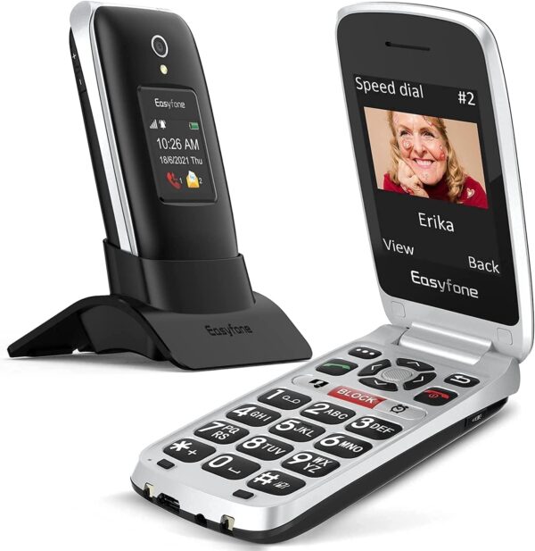Easyfone Prime-A1 Pro 4G gsm Teléfono Móvil para Mayores con Tapa y Teclas Grandes, Telefono Fácil de Usar para Ancianos con Botón SOS y Base de Carga (Negro) - Image 2