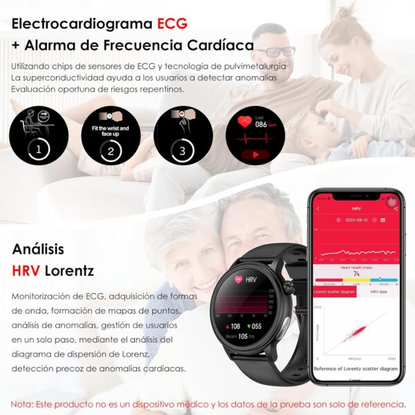 YYKY 2024 Nuevo Reloj Inteligente con 𝐆𝐥𝐮𝐜𝐞𝐦𝐢𝐚/ECG/Ácido Úrico/Lípidos, 1.39" Smartwatch con Detección de BMI/Fatiga/Emociones/Presión Arterial/Temperatura Corporal/Sueño para Android iOS - Image 2