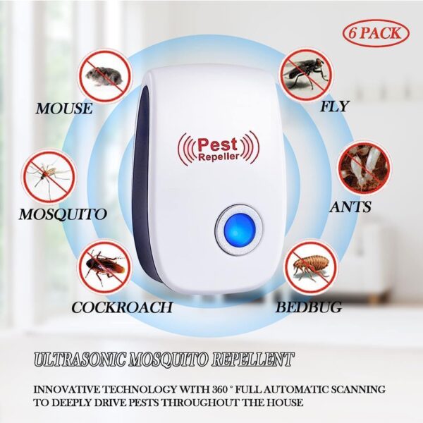 Repelente Ultrasónico de Plagas, 6 Pack Electrónico Repelente Mosquitos Control de Plagas, Repelente Ultrasónico Ratas para Anti Mosquitos, Moscas, Ratones, Cucarachas, Arañas, Roedores