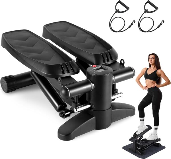 BOWEICORE Stepper para el Hogar, Steppers para Ejercicios con Pantalla LCD y Bandas de Resistencia para Principiantes y avanzados, para Entrenamiento de piernas y glúteos Máximo 150 kg