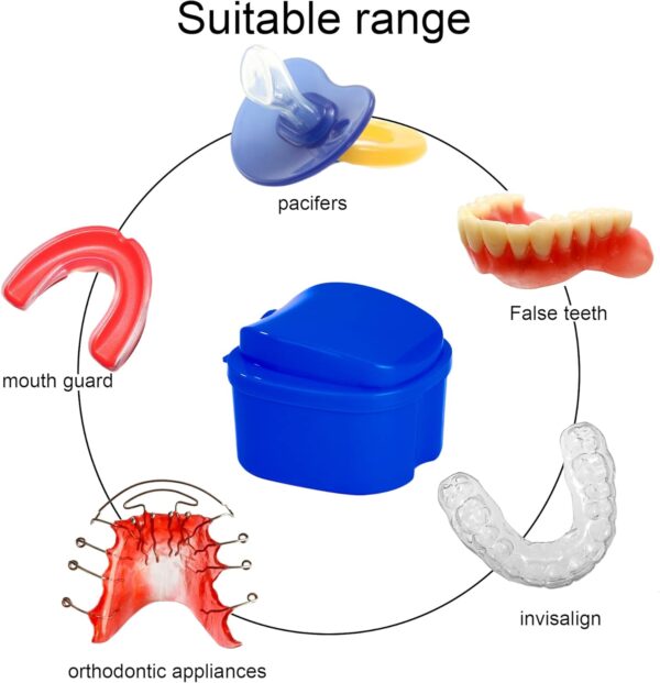 Caja de Dentadura Postiza Caja de Baño Estuche para Dentadura con Colador para Dientes Falsos Almacenamiento Remojo Limpieza Azul Oscuro - Image 5