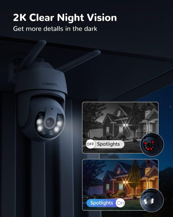DEATTI Camara de Vigilancia WiFi Exterior, 2K Cámara IP PTZ para Exterior, CloudEdge App, Audio Bidireccional, Detector de Movimiento, Visión Nocturna, IP66, Soporta Tarjeta SD de 128G (No Incluido) - Image 5