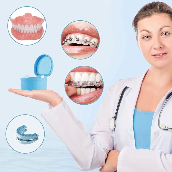 Caja para dentaduras postizas, Caja de almacenamiento para dentaduras postizas, Recipiente para limpieza de dentaduras postizas, con cepillo de dientes falso, para el cuidado de la dentadura postiza - Image 2