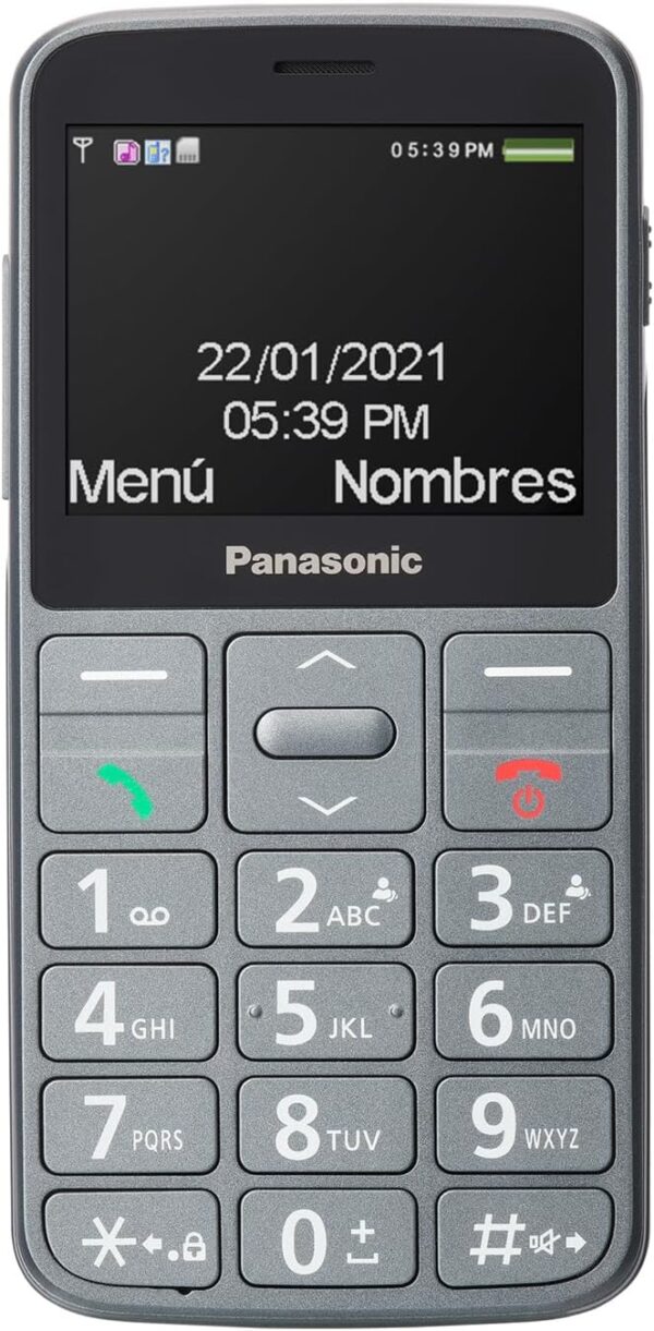 Panasonic Teléfono Móvil de Fácil Uso KX-TU160EXG - Botón SOS, Teclas Grandes retroiluminadas, Compatibilidad Audífonos, Larga Duración, Bluetooth (Gris)