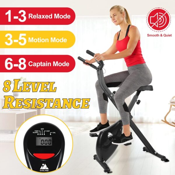 EVOLAND - Bicicletas de ejercicio plegables con pantalla LCD de 8 niveles de resistencia, bicicleta estática de ergómetro para uso doméstico, carga máxima de 265 libras - Image 3