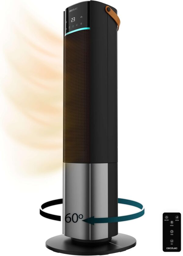 Cecotec Calefactor Eléctrico Cerámico de Pie ReadyWarm 2070 Max Ceramic Rotate Smart, 2000 W, Pantalla Digital, Control Táctil y Control remoto, Oscilación, 3 Modos, Termostato, 20 m²